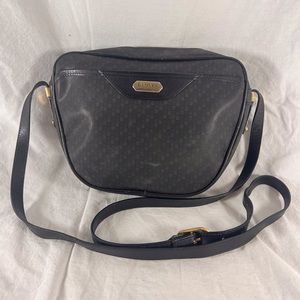 LANVIN PARIS Vintage Authentic Dome Black Canvas and Leather Trim Crossbody bag